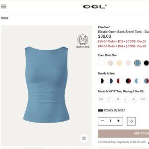 Open Back Ruched Tank, built-in bra (OGL Brami)